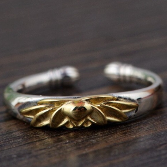 Silver and brass lotus adjustable ring - Picture 2 of 5